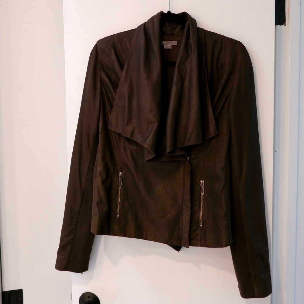 Vince paper leather drape jacket, deep brown, L